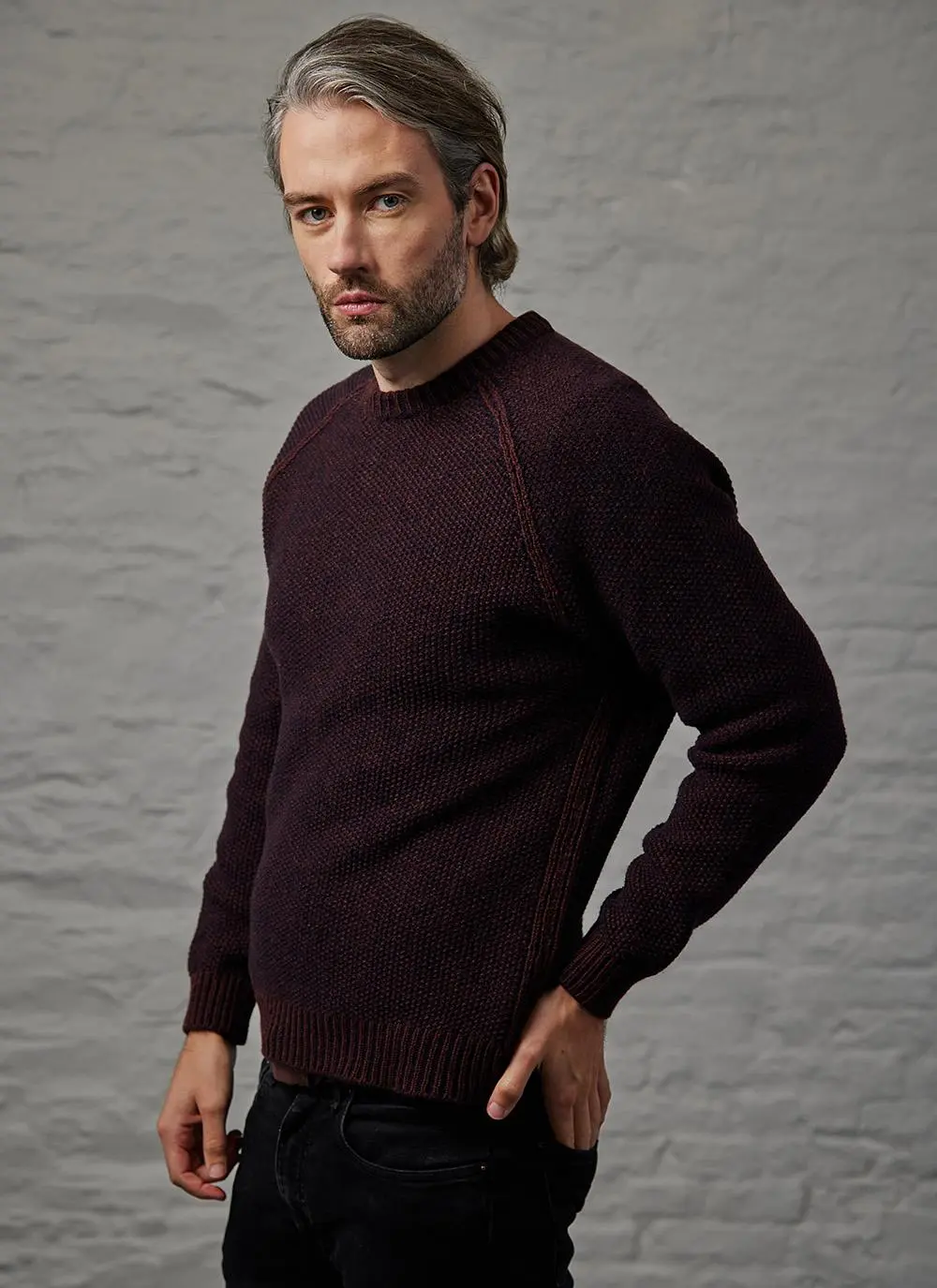 Fisherman Seed Stitch Raglan Crew Neck Sweater