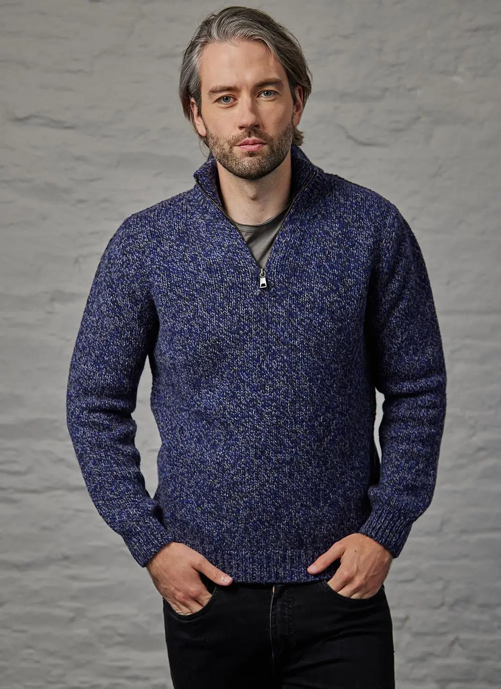 Fisherman Marled Zip Neck Sweater