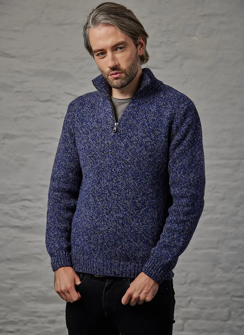 Fisherman Marled Zip Neck Sweater