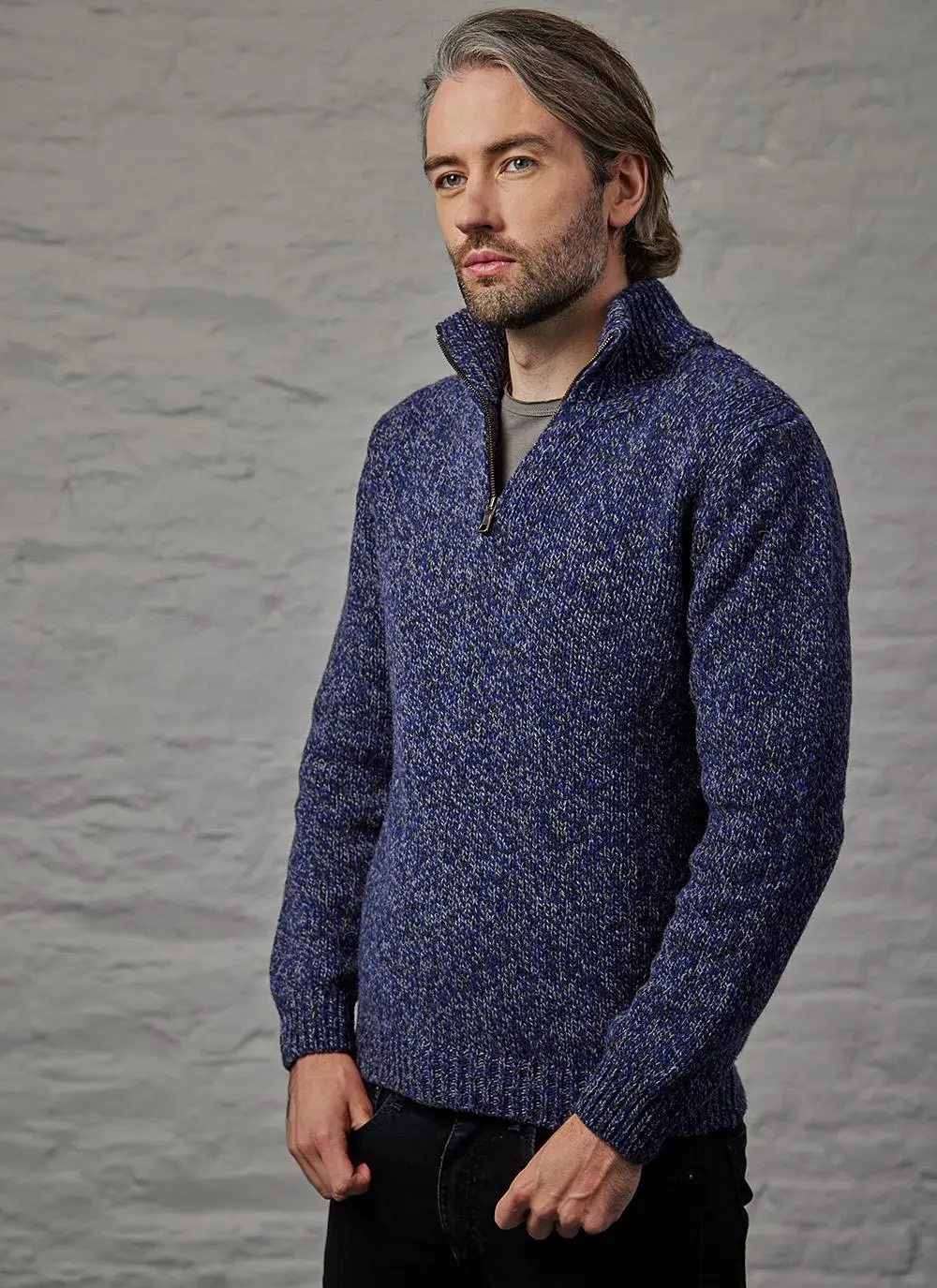 Fisherman Marled Zip Neck Sweater