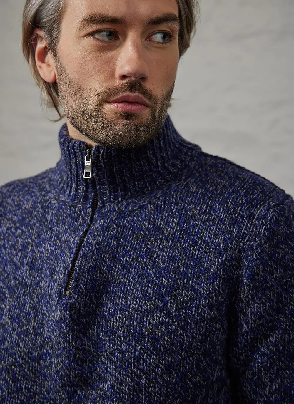 Fisherman Marled Zip Neck Sweater