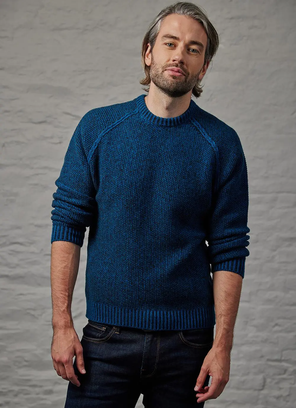 Fisherman Seed Stitch Raglan Crew Neck Sweater
