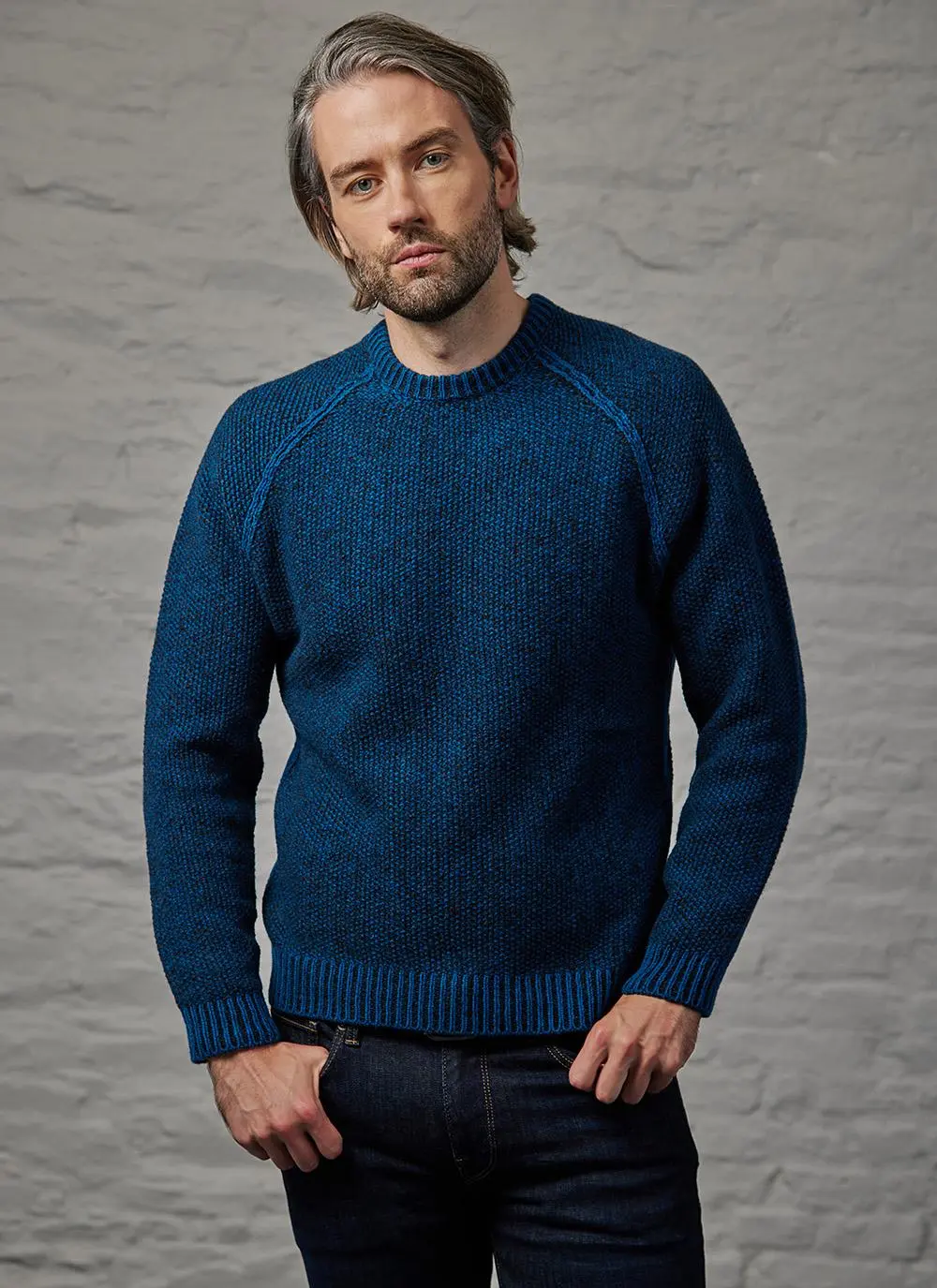 Fisherman Seed Stitch Raglan Crew Neck Sweater