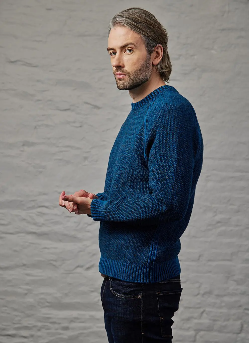 Fisherman Seed Stitch Raglan Crew Neck Sweater