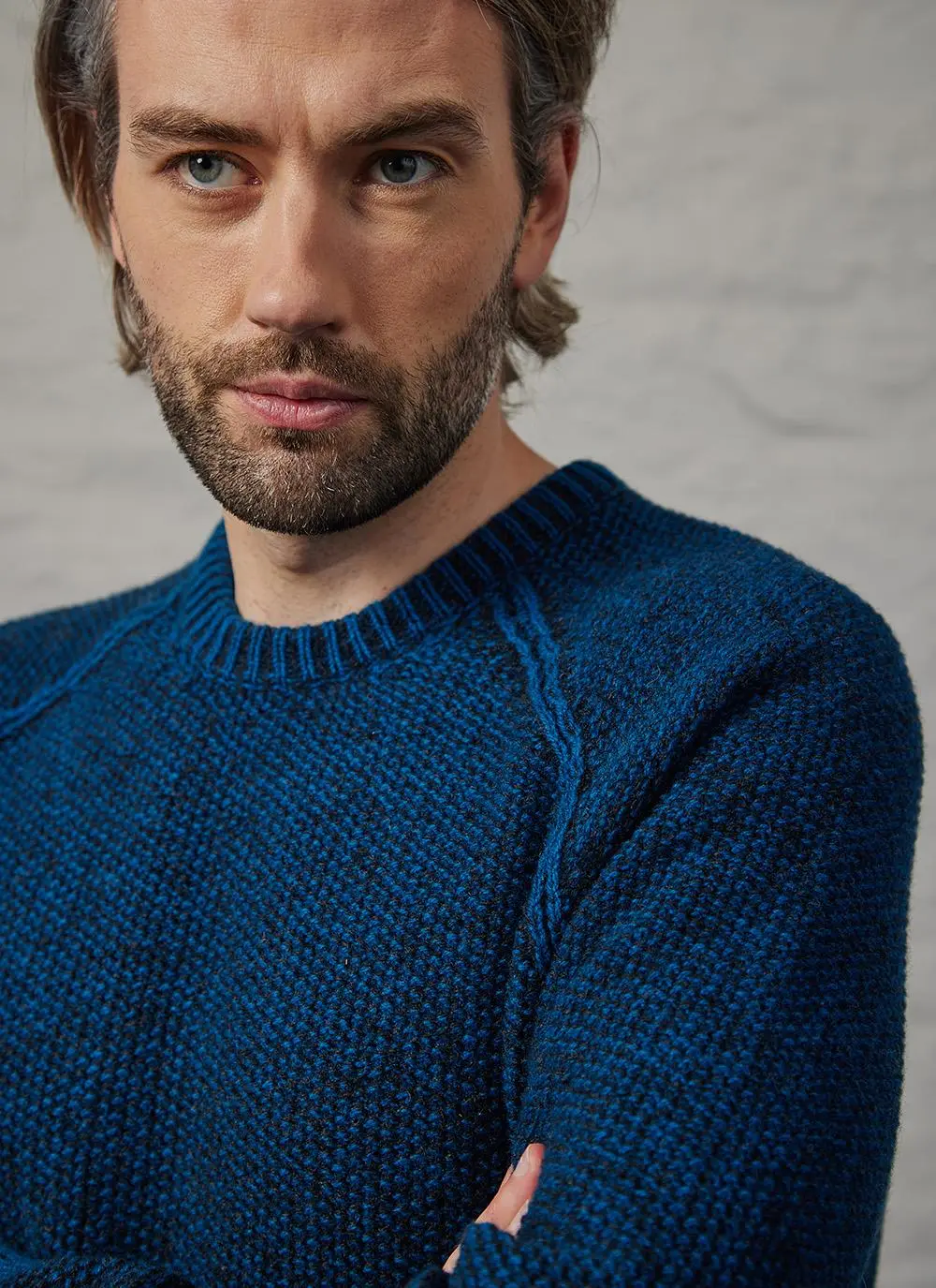 Fisherman Seed Stitch Raglan Crew Neck Sweater