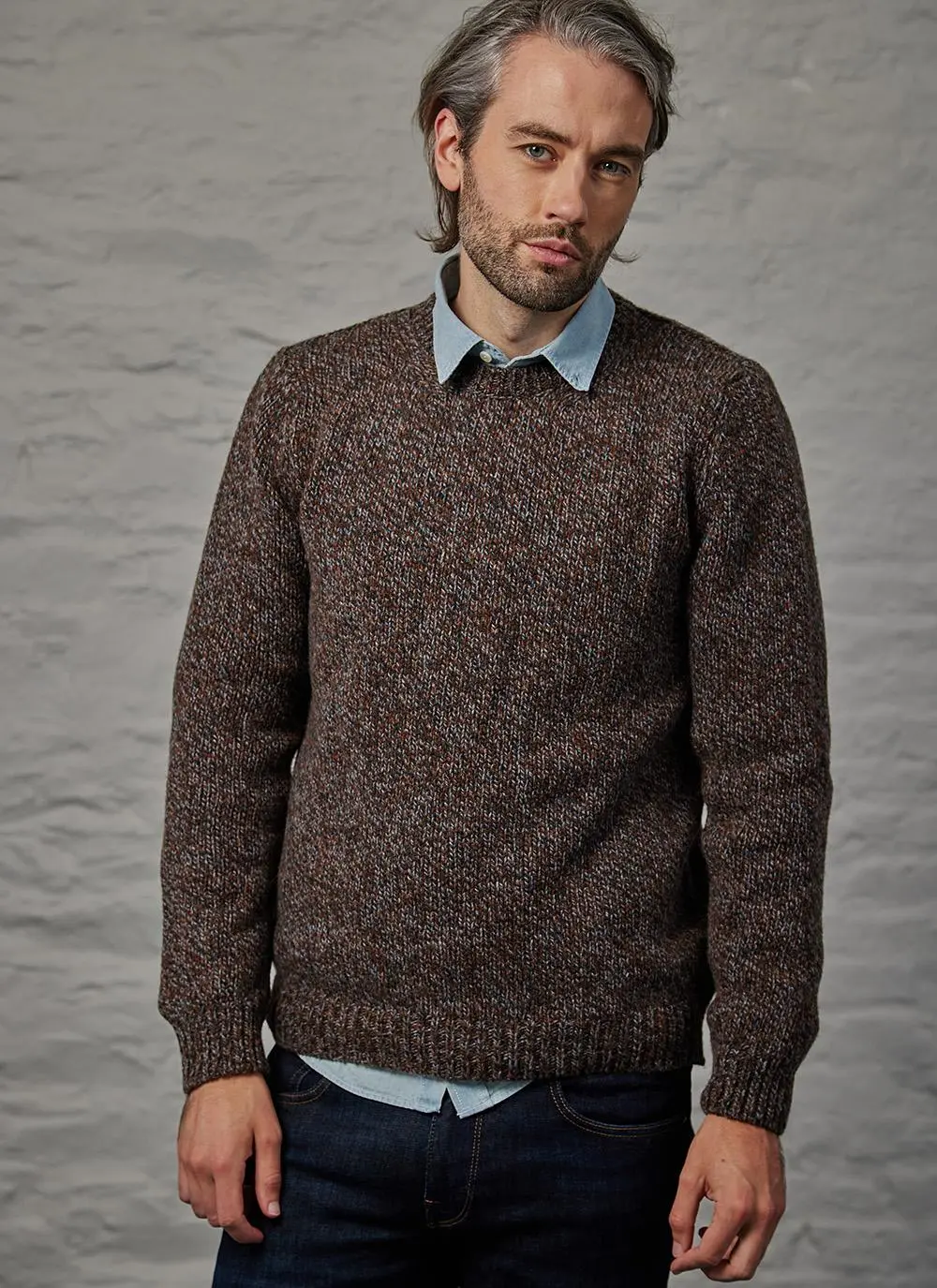 Fisherman Jersey Stitch Crew Neck Sweater