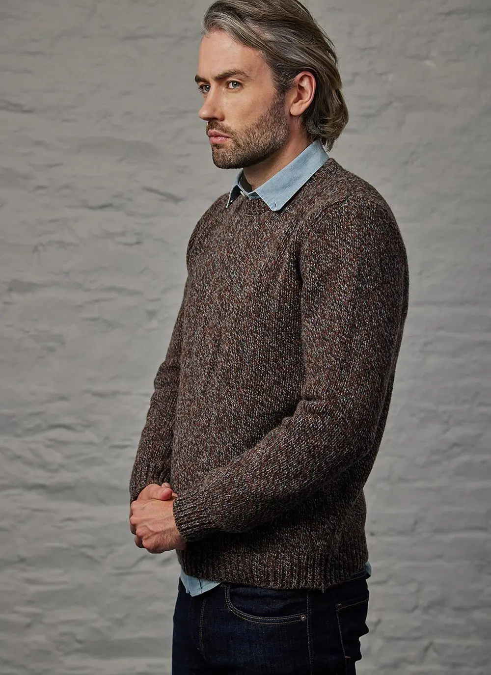 Fisherman Jersey Stitch Crew Neck Sweater