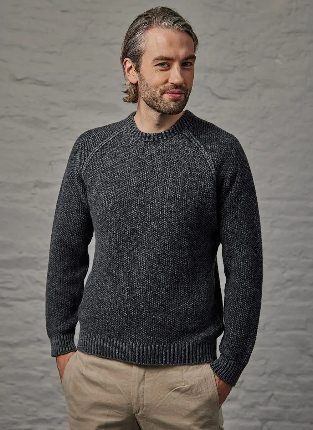 Fisherman Seed Stitch Raglan Crew Neck Sweater
