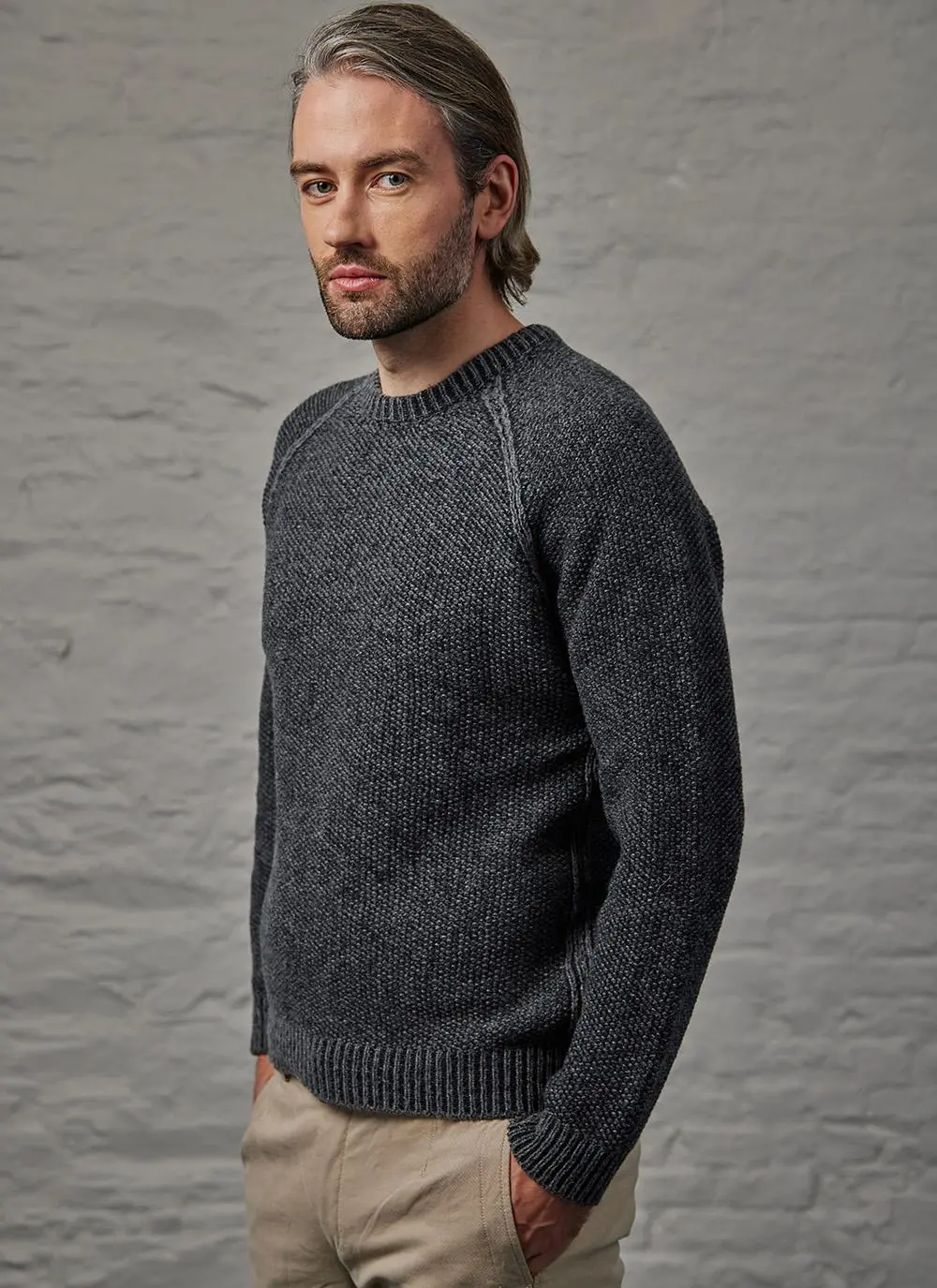 Fisherman Seed Stitch Raglan Crew Neck Sweater