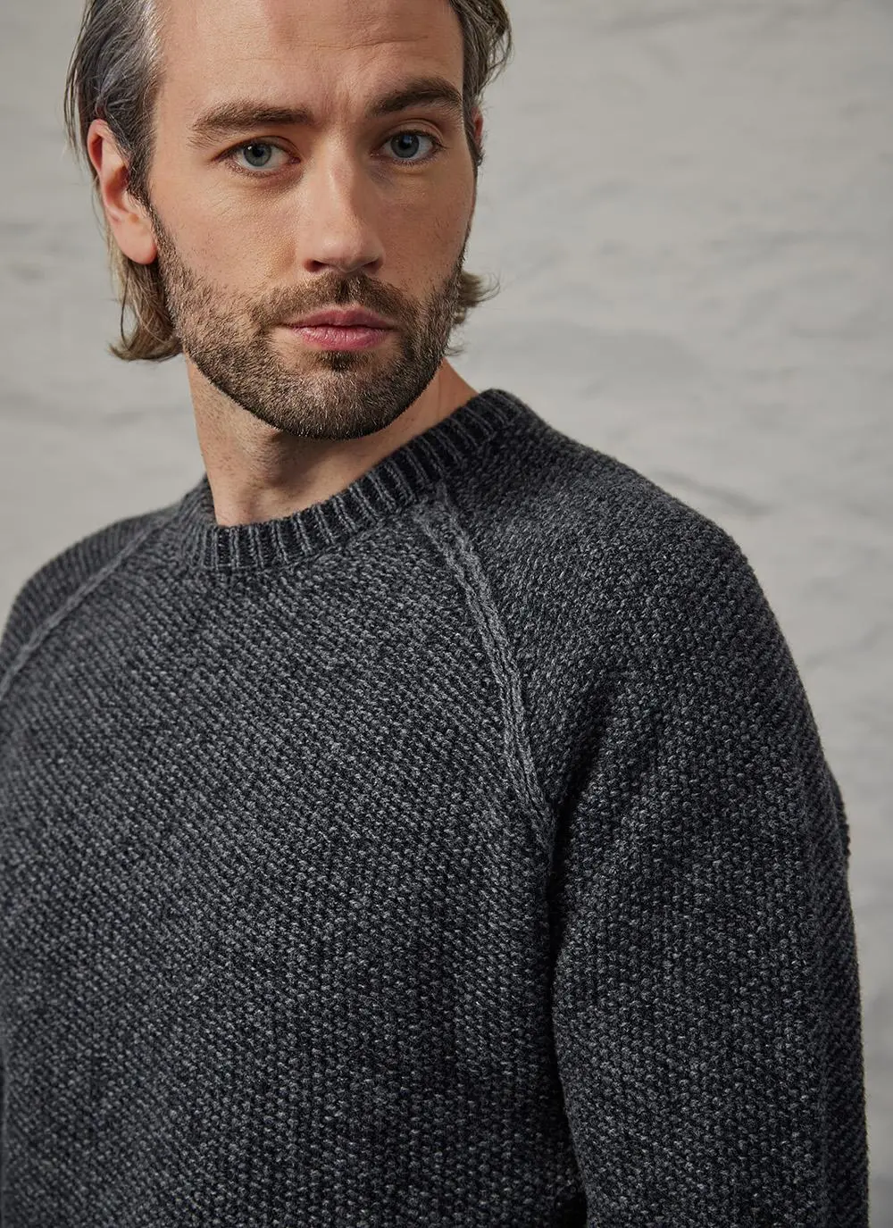 Fisherman Seed Stitch Raglan Crew Neck Sweater