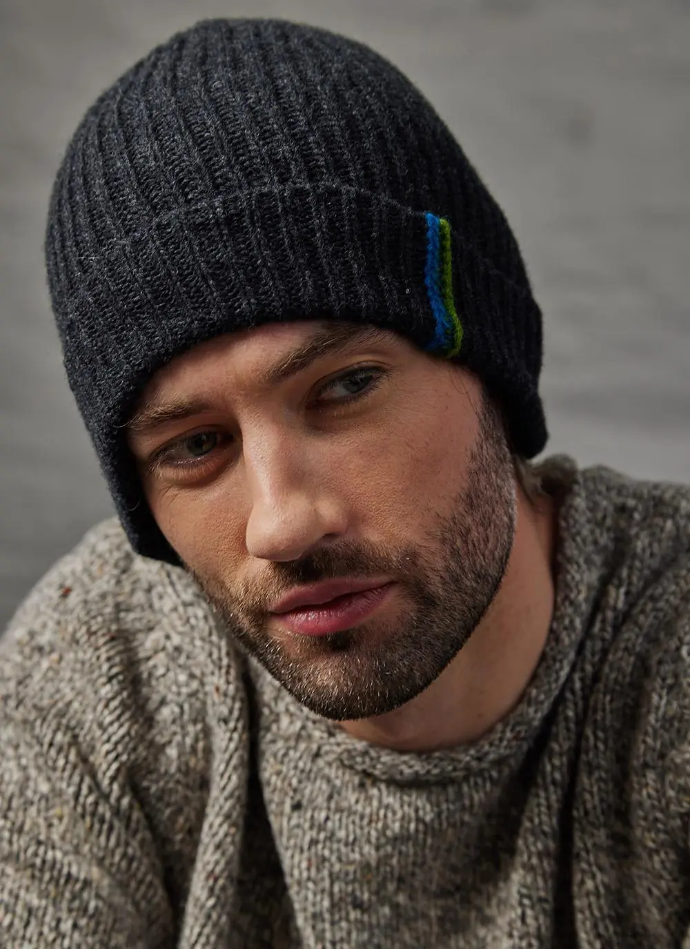 Fisherman Two Stripe Ribbed Beanie Hat 
