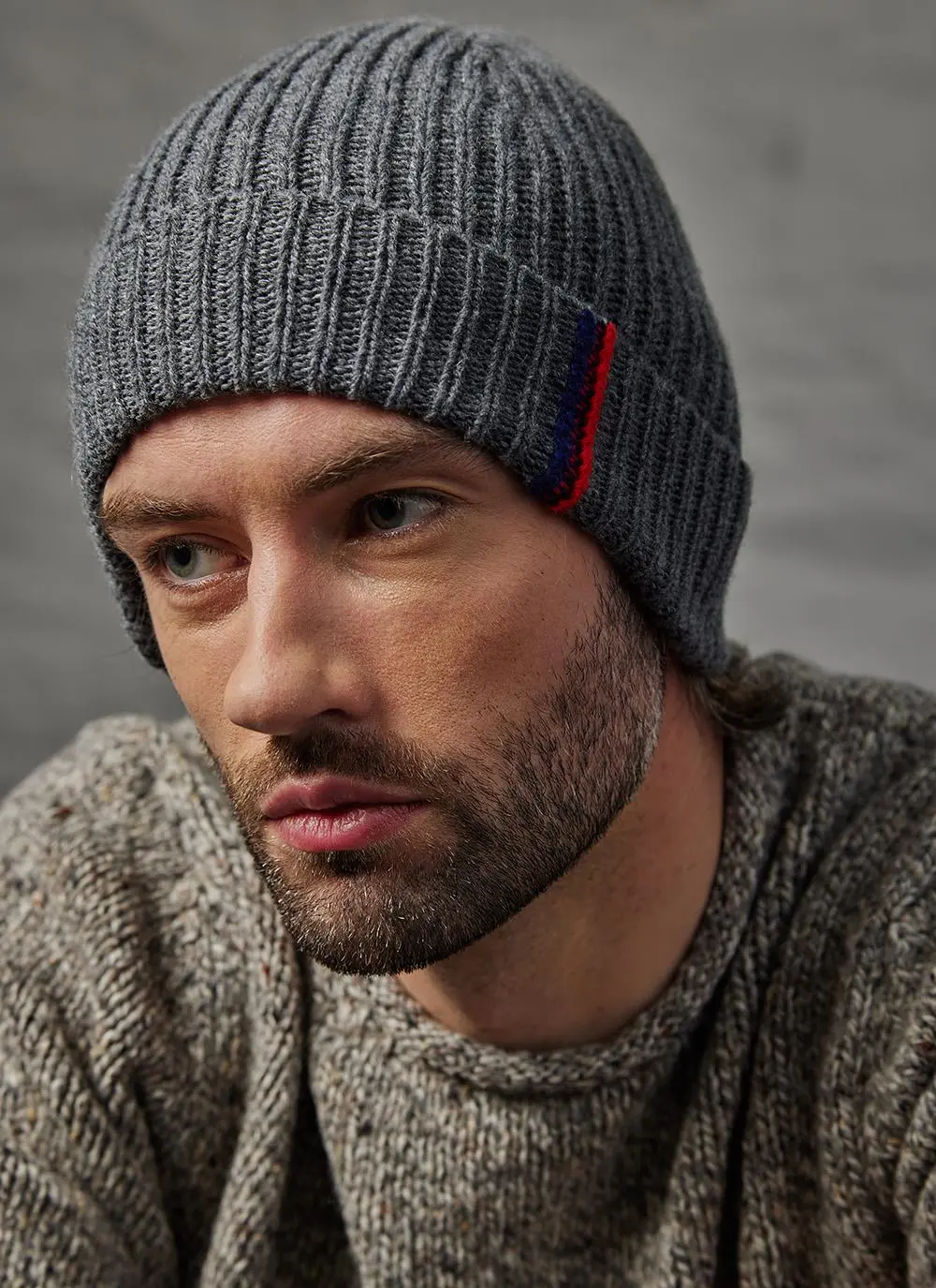Fisherman Two Stripe Ribbed Beanie Hat 