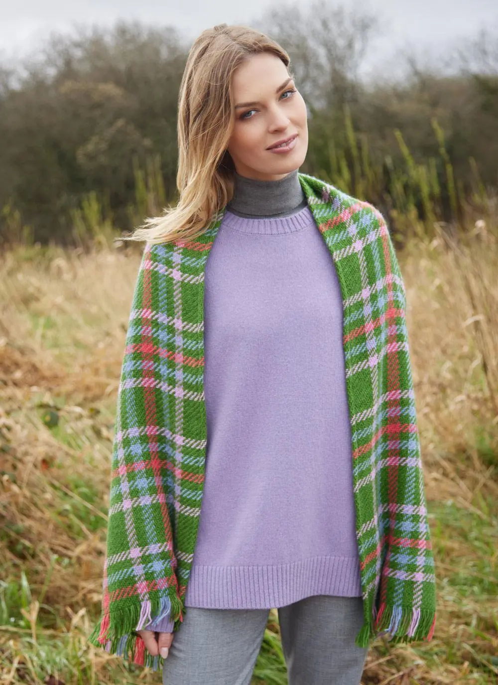 Check Fringed Stole