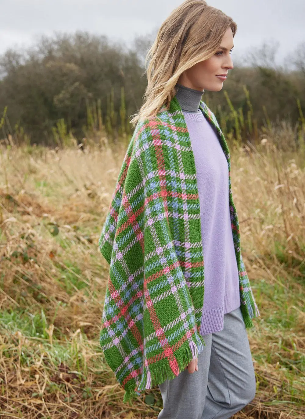 Check Fringed Stole