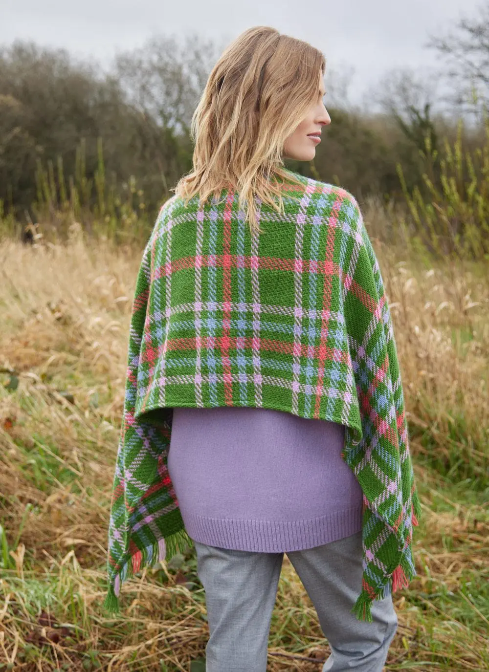 Check Fringed Stole