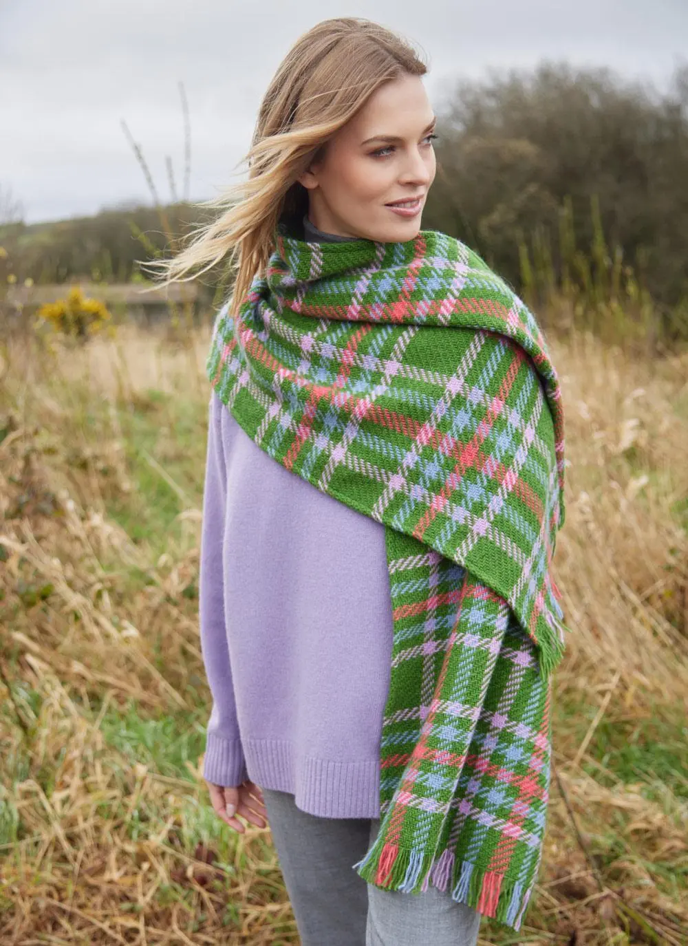 Check Fringed Stole