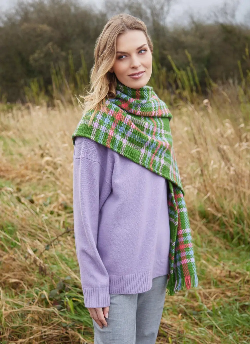 Check Fringed Stole