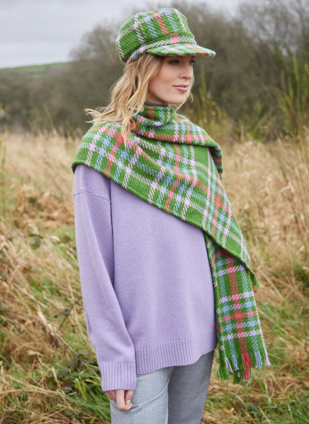 Check Fringed Stole