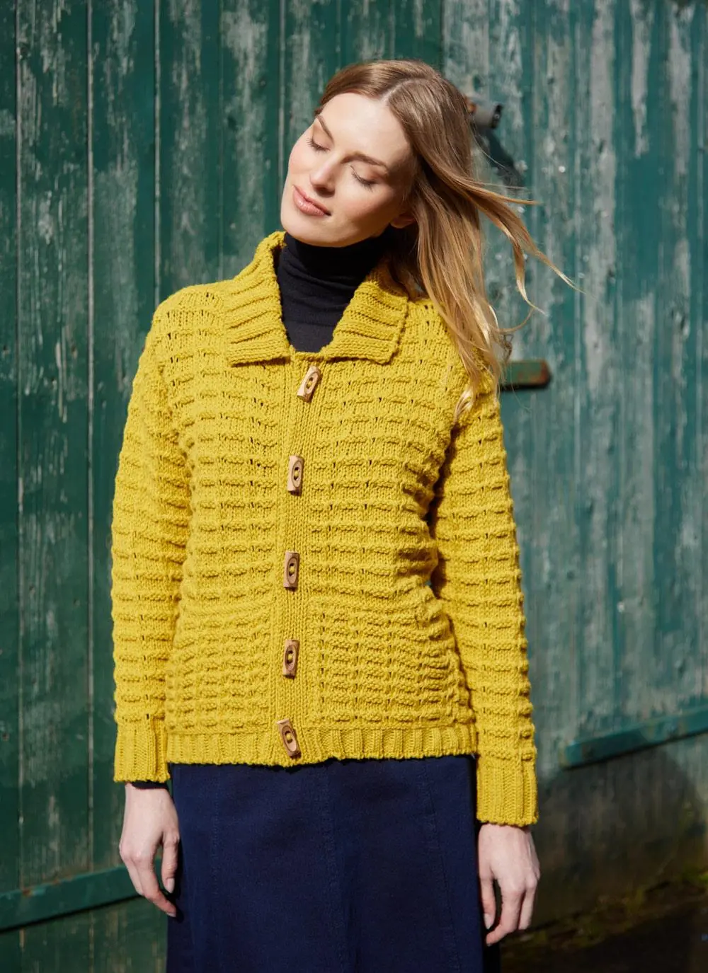 Toggle Knit Cardigan with Collar in Ochre | Blarney