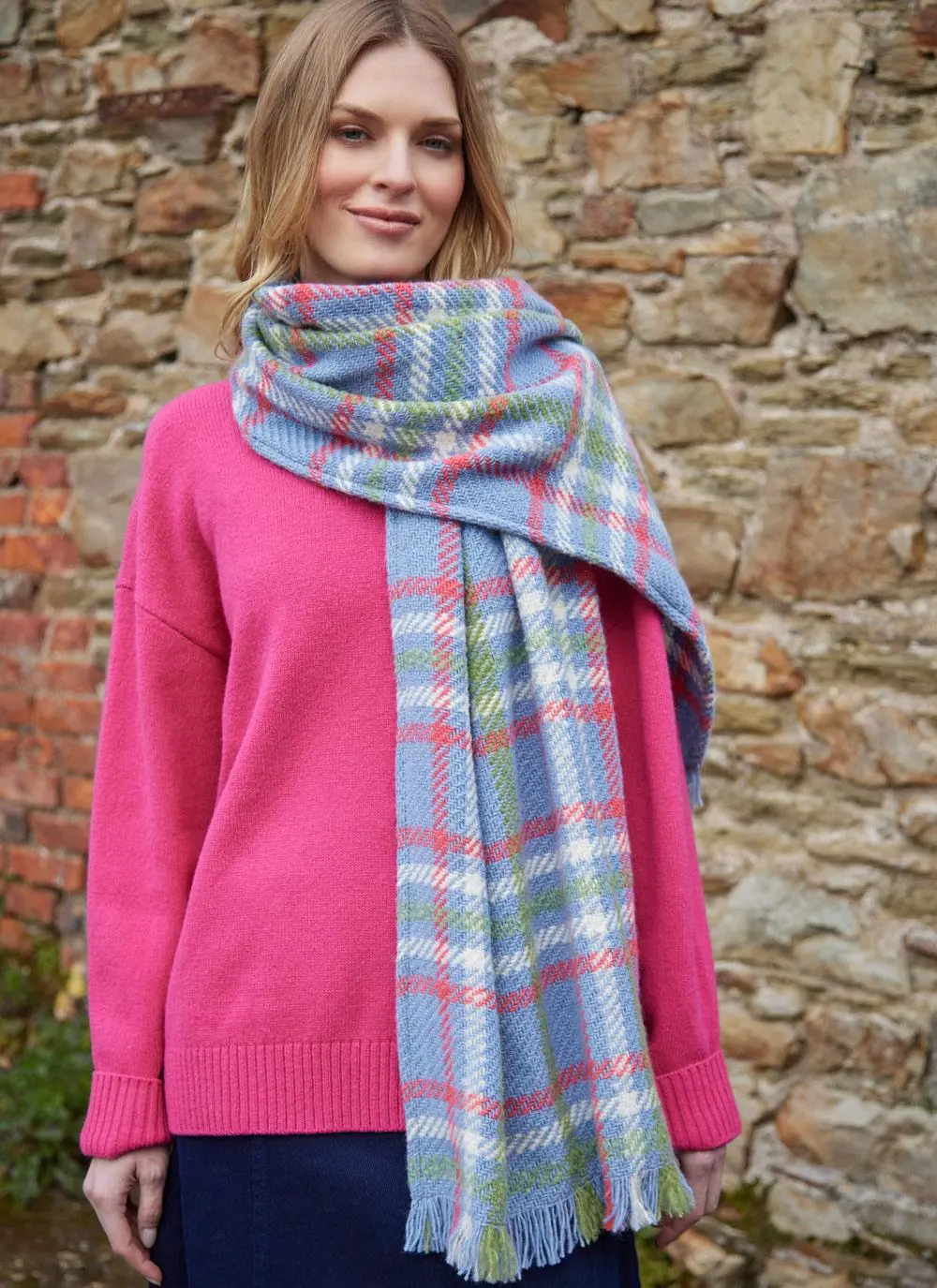 Check Fringed Stole
