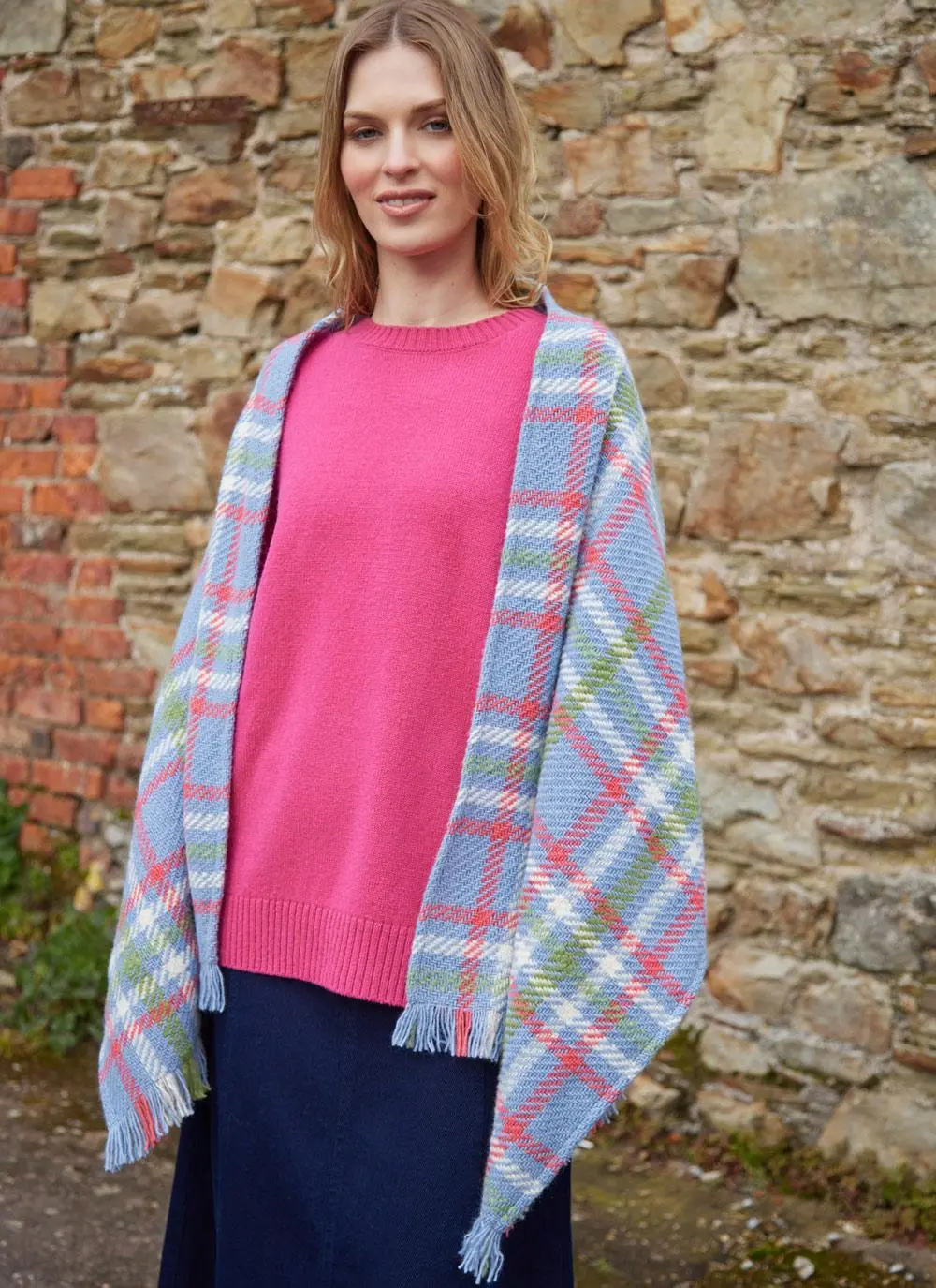 Check Fringed Stole