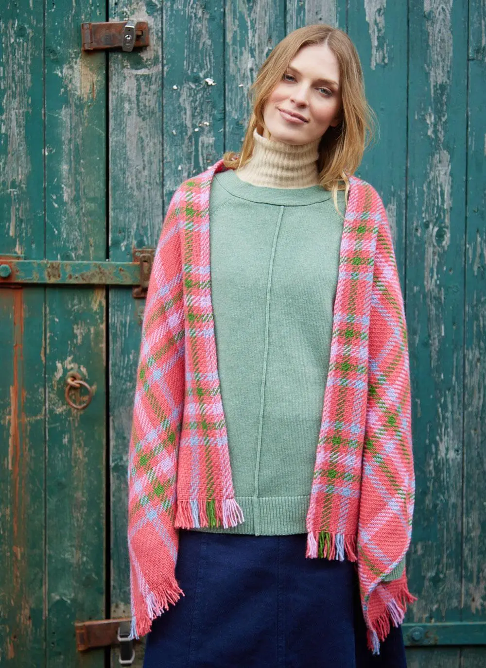Check Fringed Stole