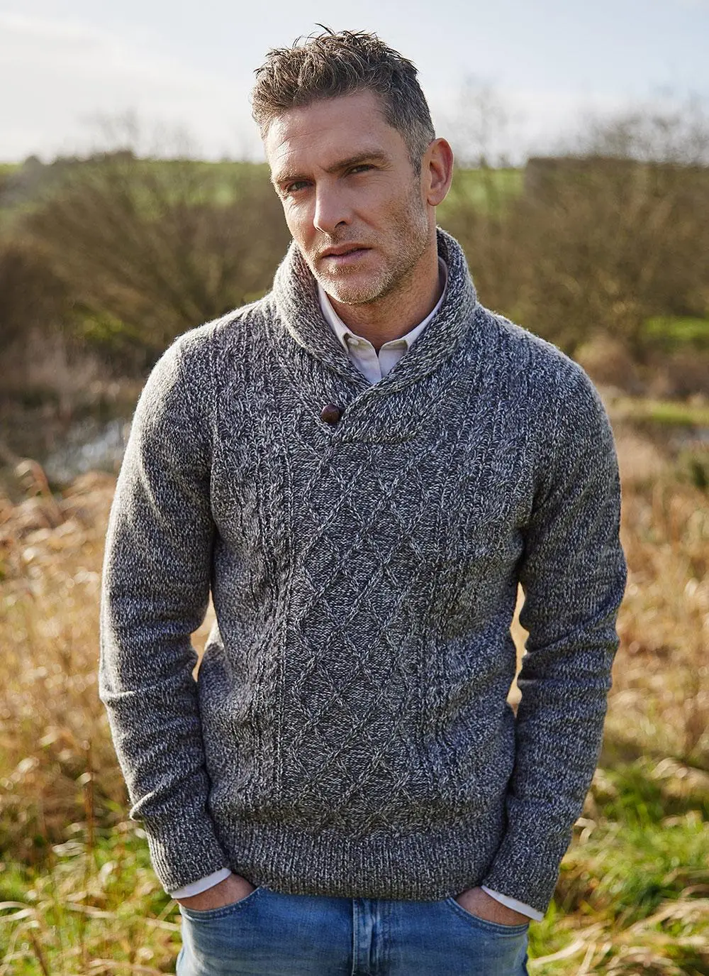 Brendan Shawl Collar Aran Sweater