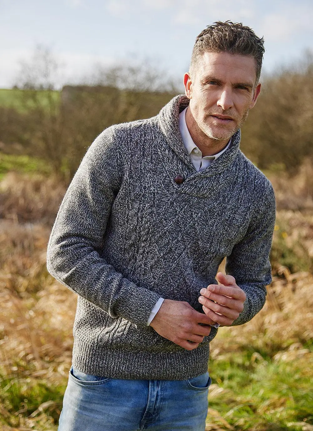 Brendan Shawl Collar Aran Sweater