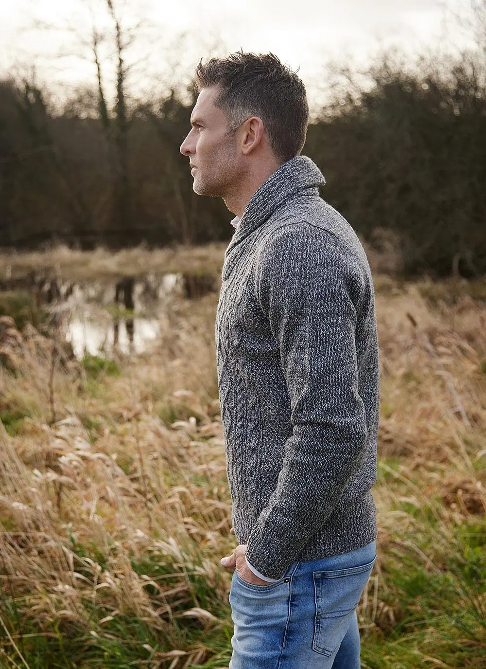 Brendan Shawl Collar Aran Sweater