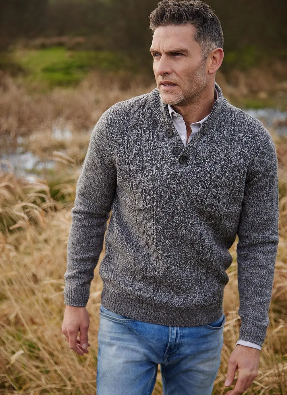 Kieran Button Neck Aran Sweater