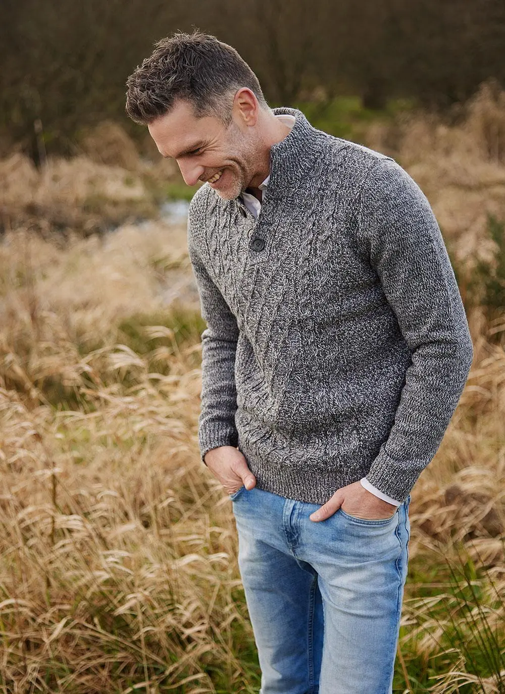 Kieran Button Neck Aran Sweater