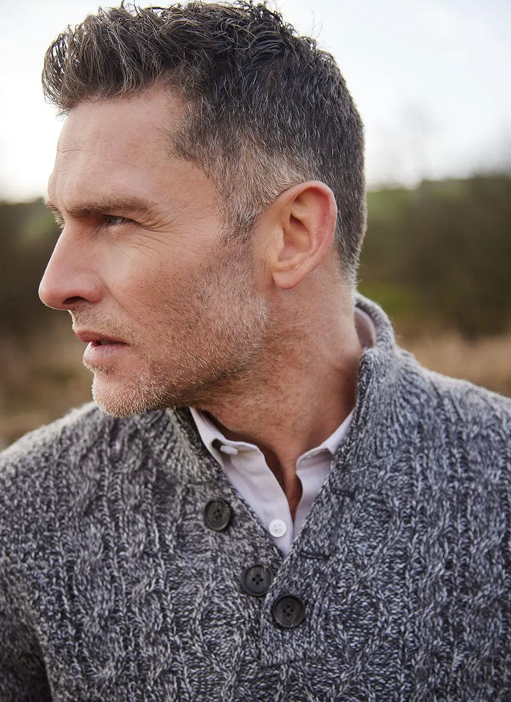 Kieran Button Neck Aran Sweater