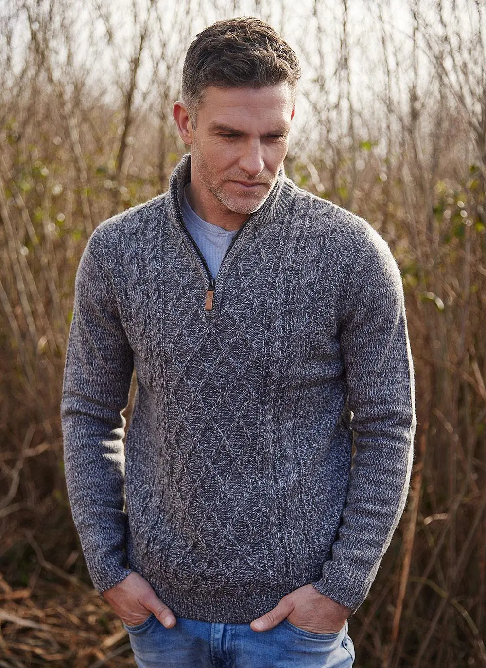 Liam Zip Neck Aran Sweater