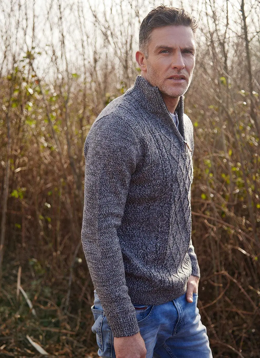 Liam Zip Neck Aran Sweater