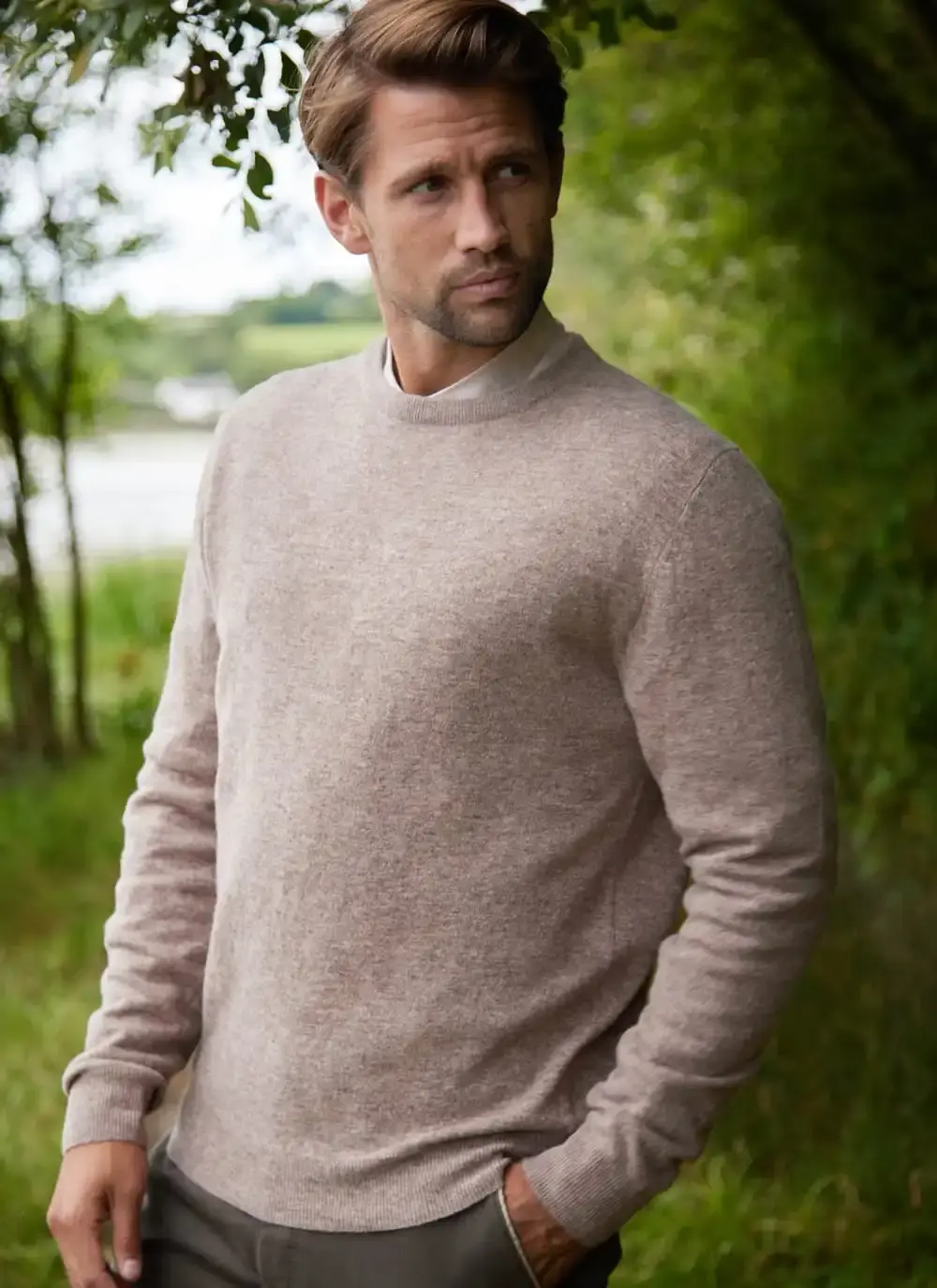 Superfine Lambswool Crew Neck Sweater Cream