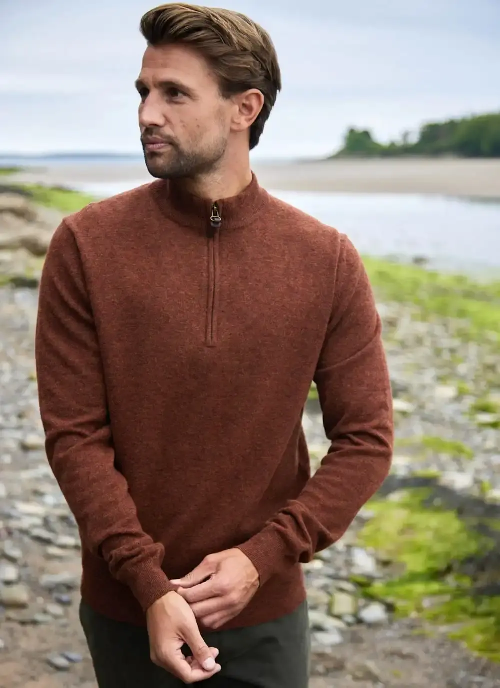 Lambswool Zip Neck Sweater 