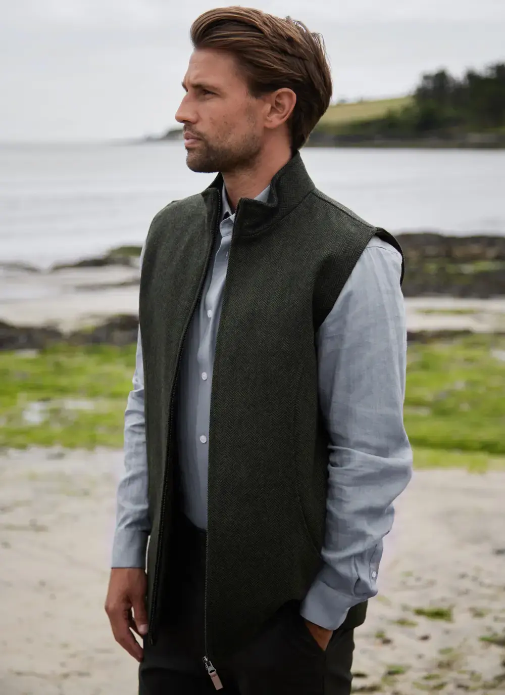 James Full Zip Tweed Gilet