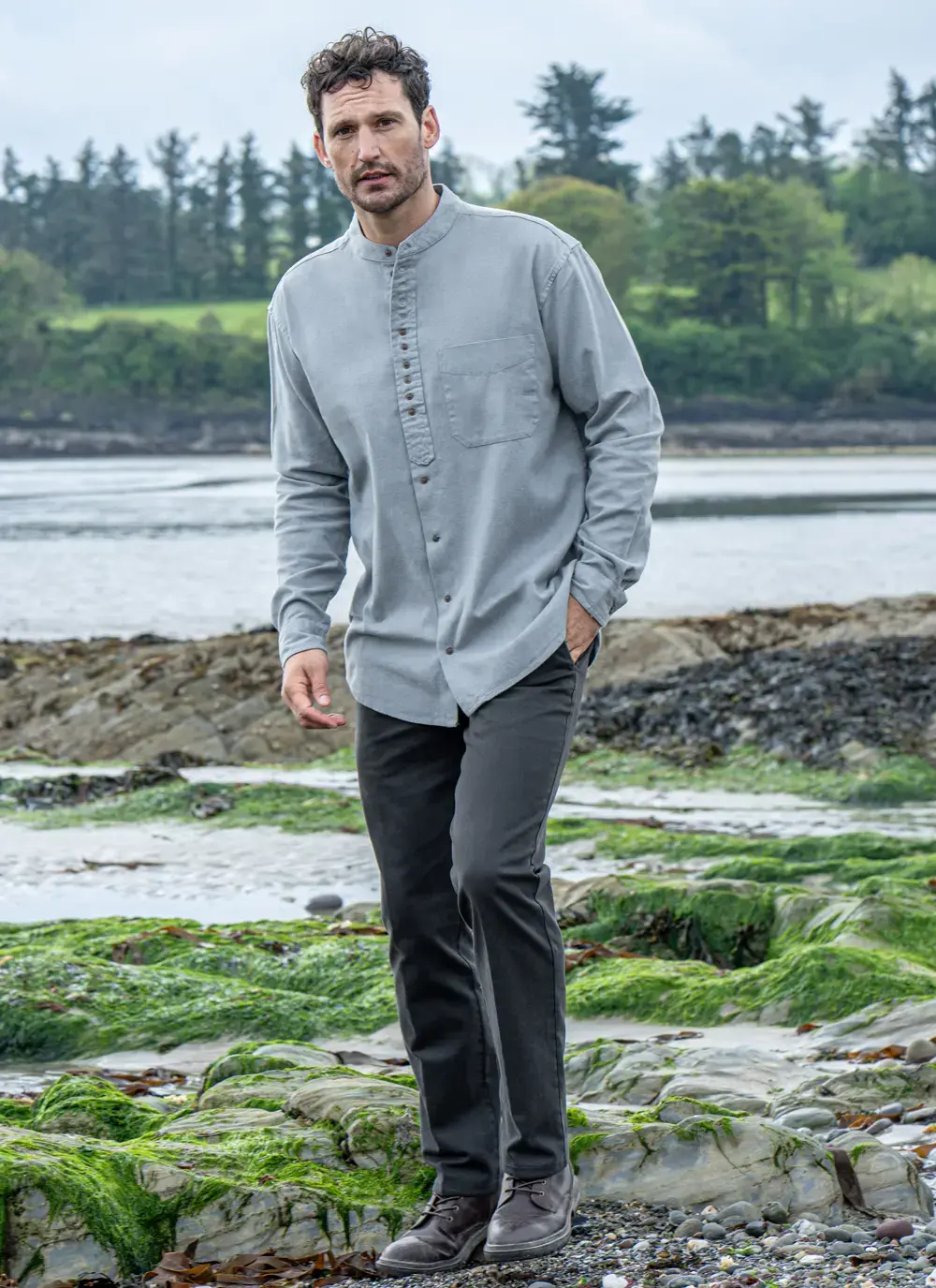 Andrew Cotton Linen Grandfather Shirt