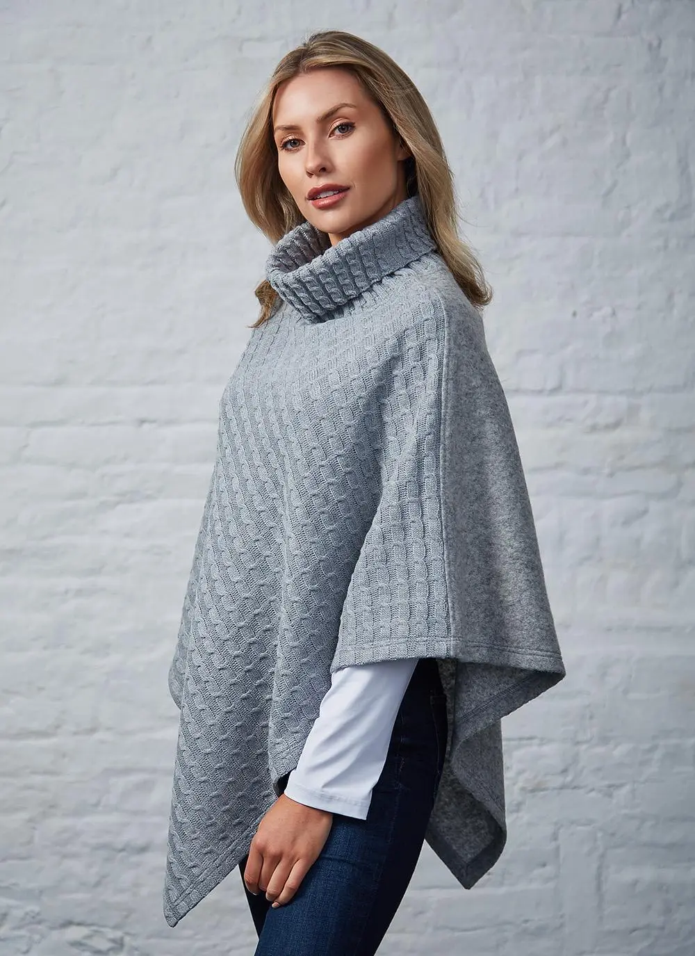 Aisling Polo Neck Aran Poncho