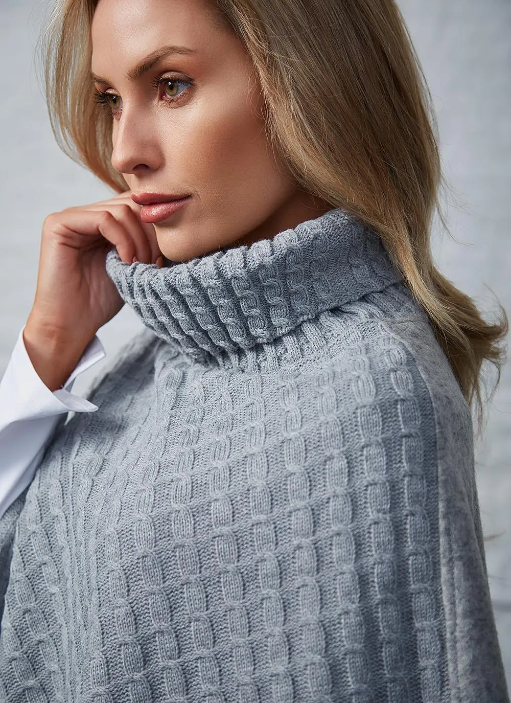 Aisling Polo Neck Aran Poncho