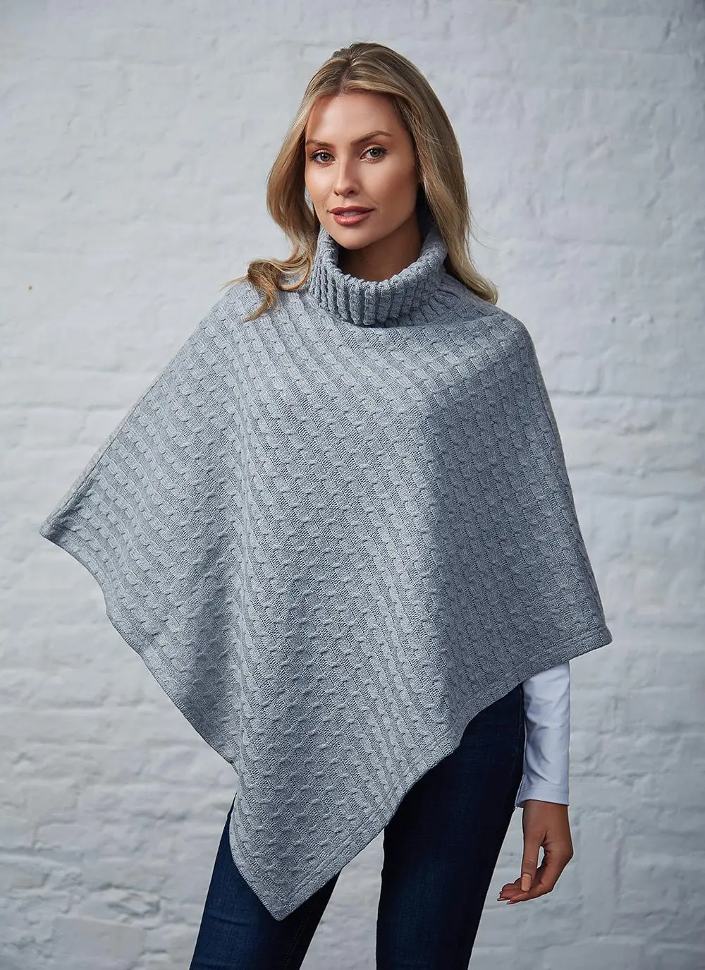 Aisling Polo Neck Aran Poncho