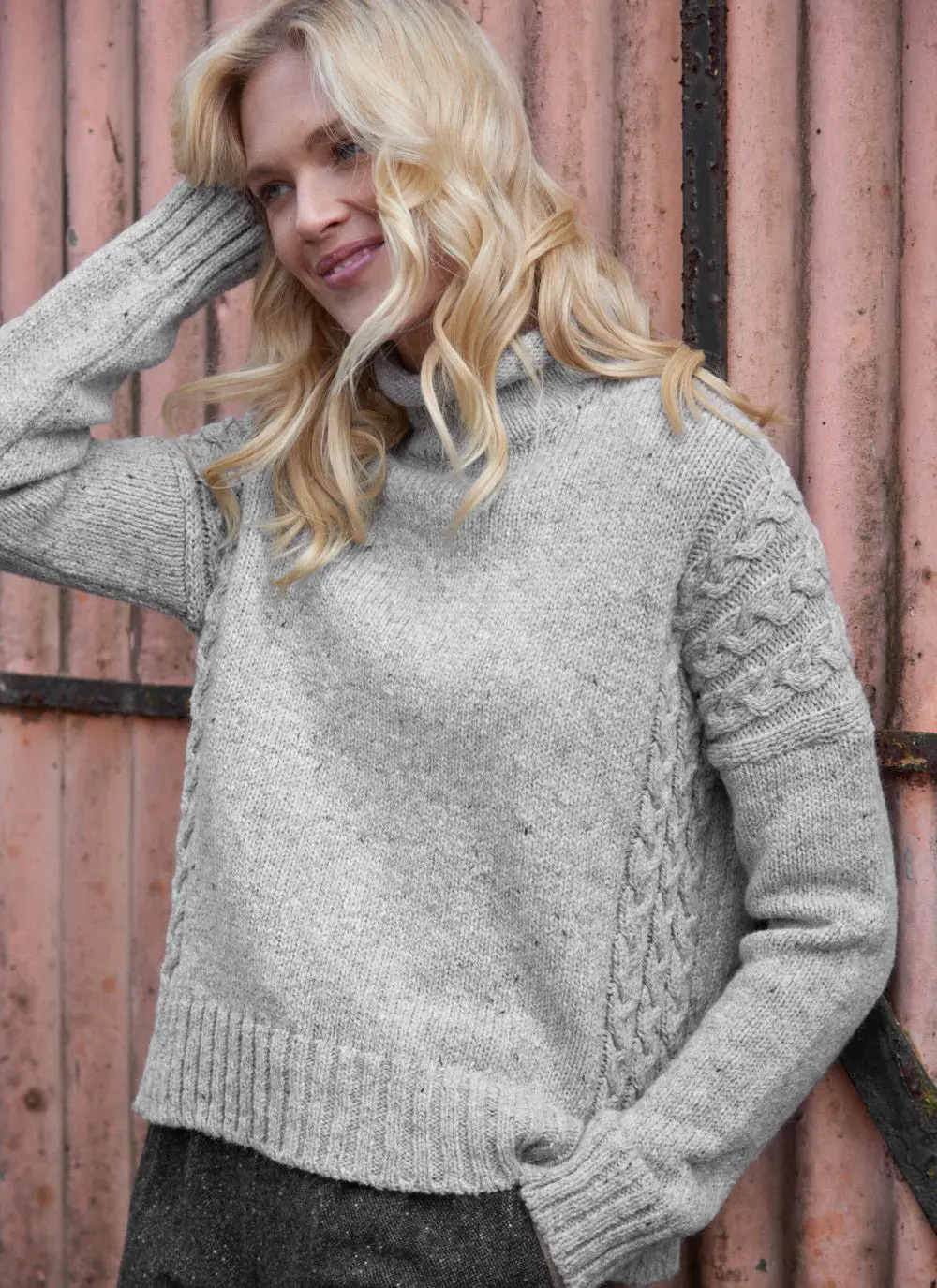 Alpaca Roll Funnel Neck Cable Sweater