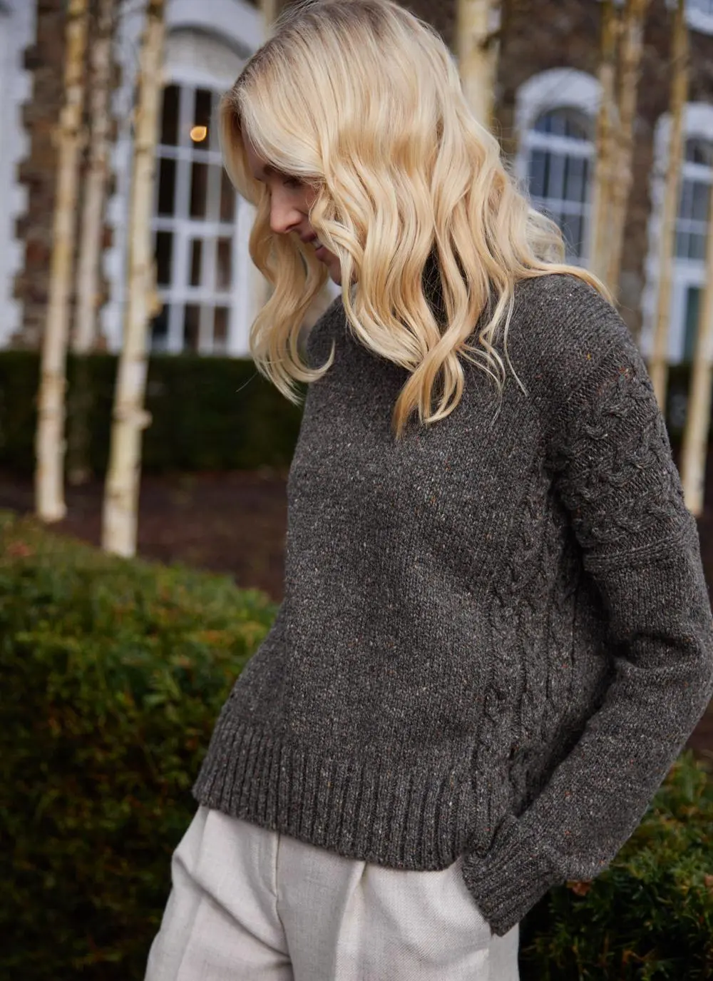 Alpaca Roll Funnel Neck Cable Sweater