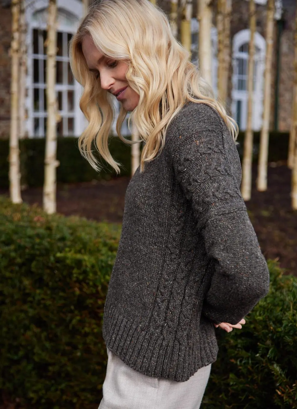 Alpaca Roll Funnel Neck Cable Sweater
