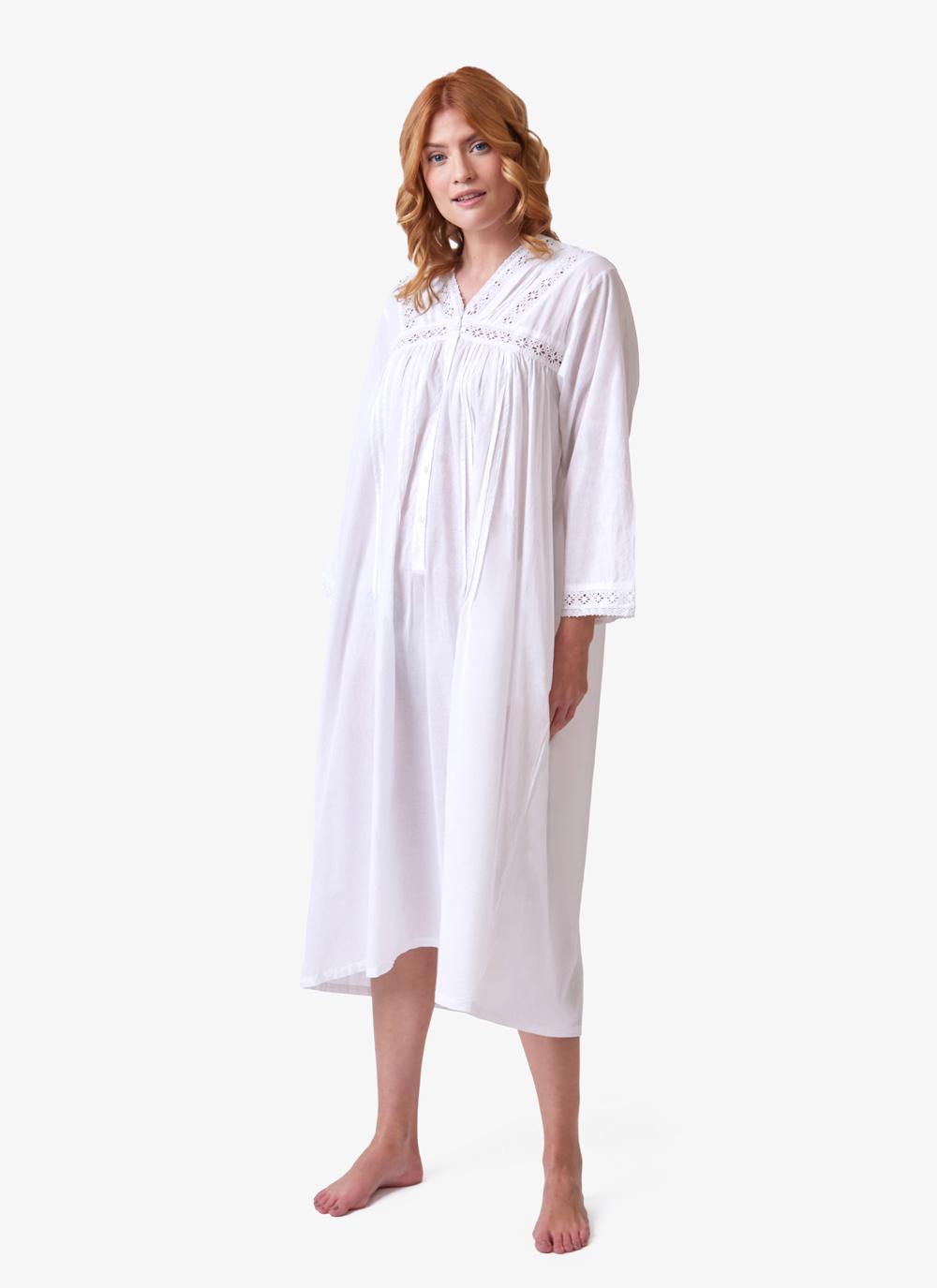 April Long Sleeve Cotton Nightgown in White | Blarney