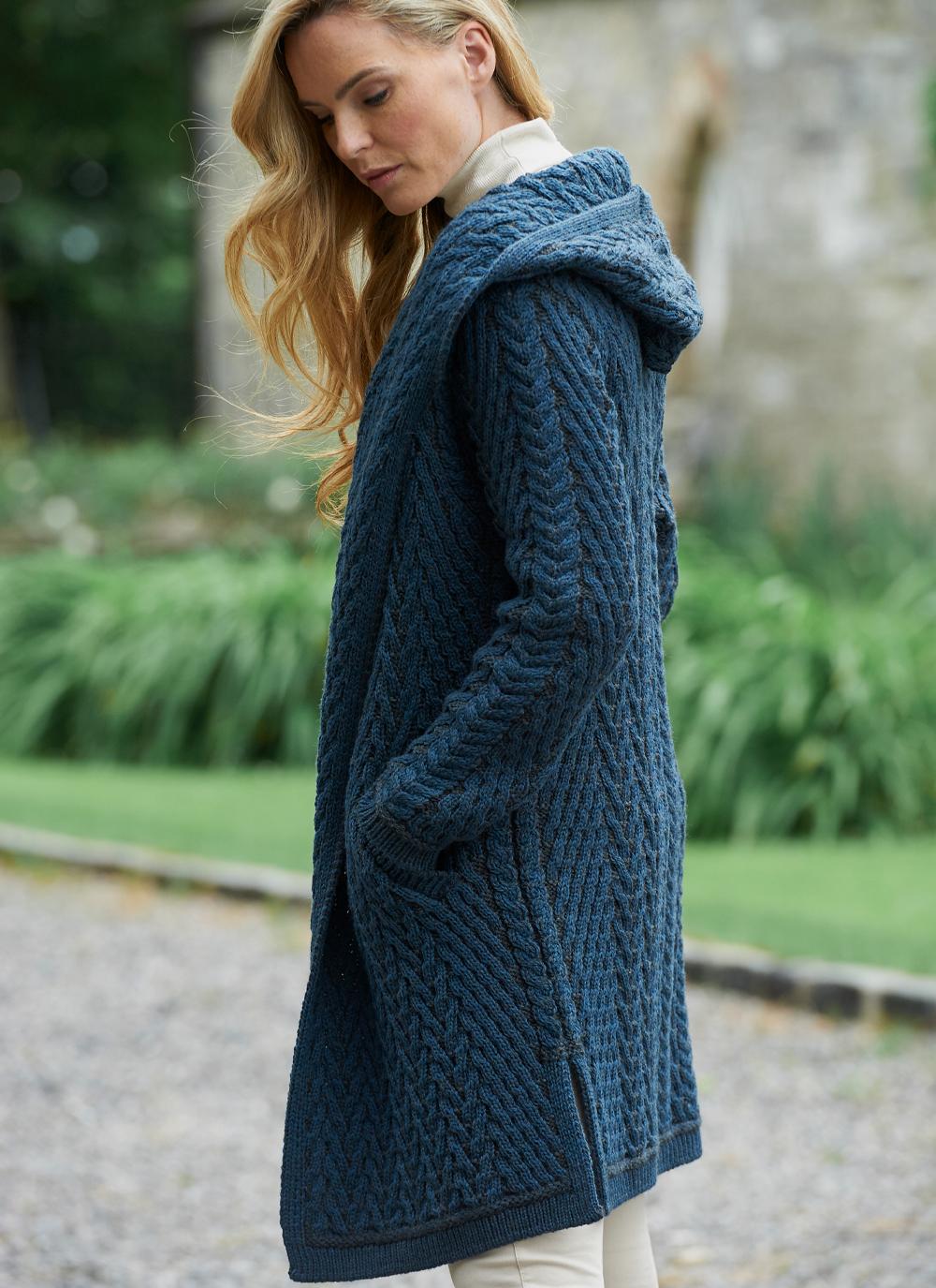 Comma Knitted Coat blue cable stitch casual look Fashion Knitted Coats Knitwear 