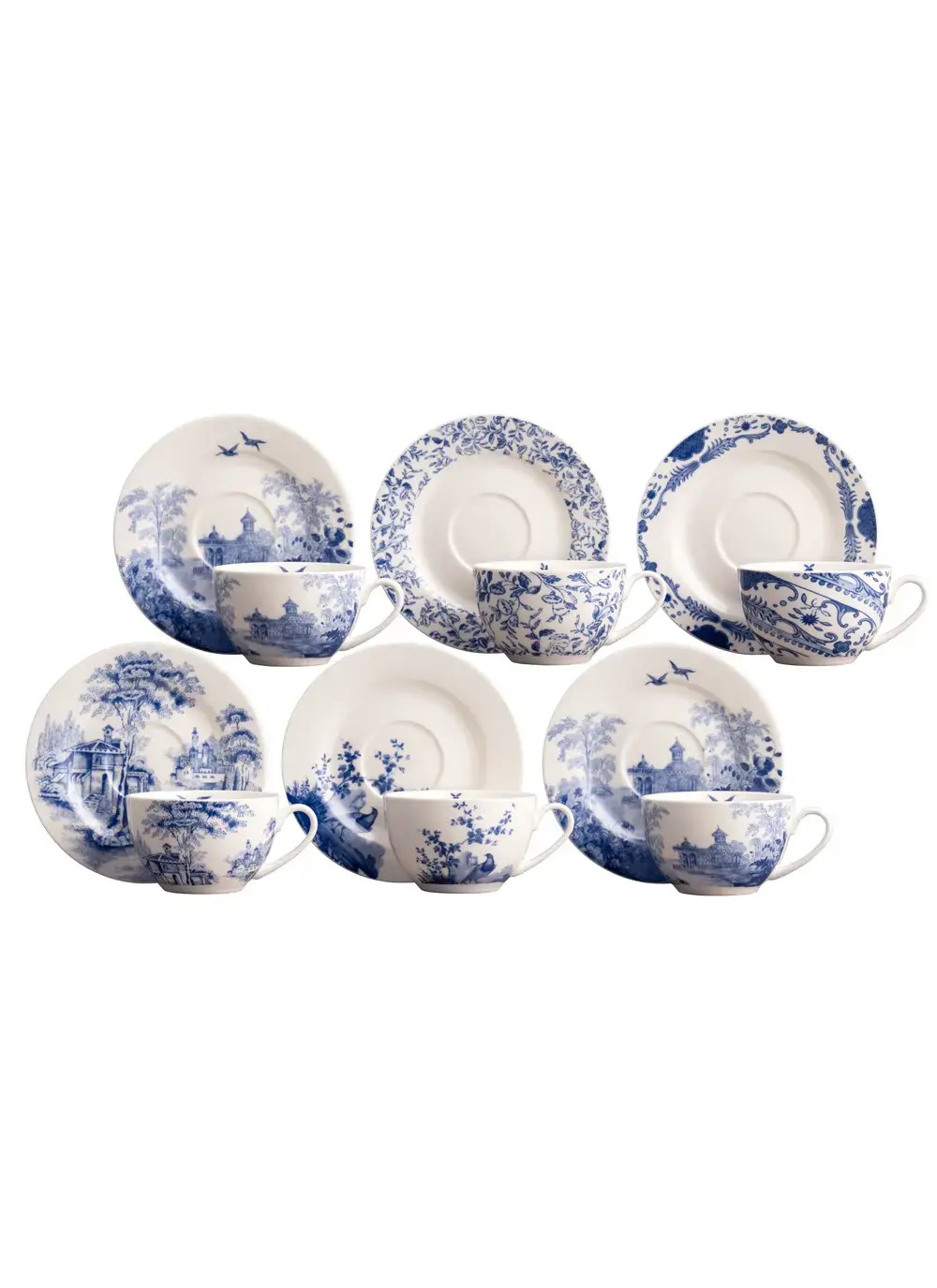 Archive Blue Tea Cups & Saucers Set of 6