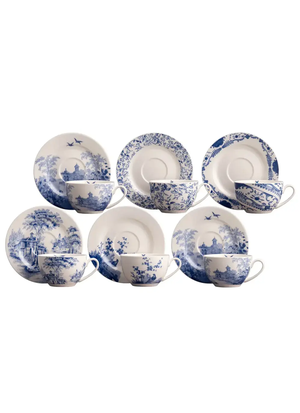 Archive Blue Tea Cups & Saucers Set of 6