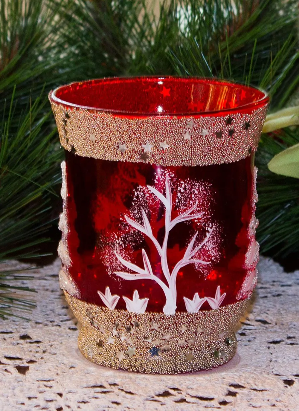 Avoca Blue Red Christmas Hurricane Votive