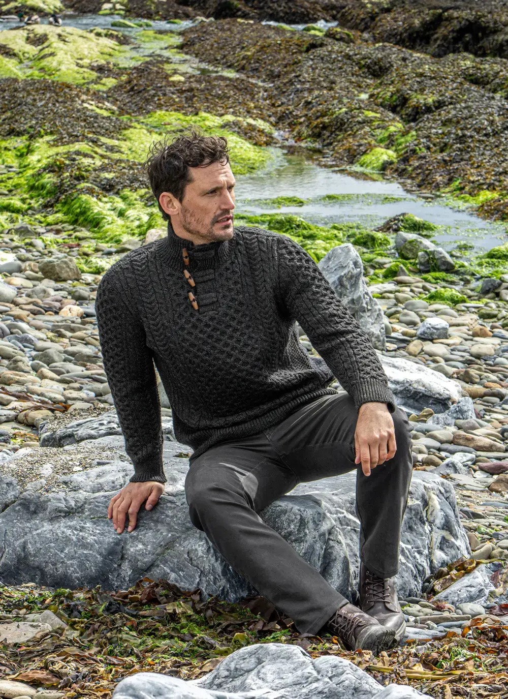 Cormac Toggle Neck Aran Sweater